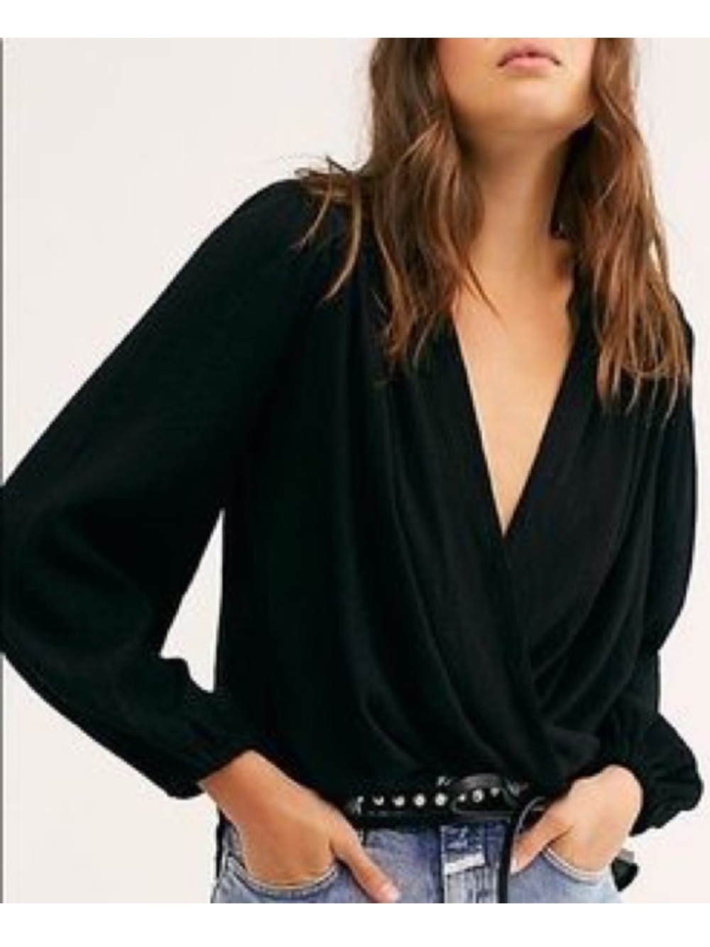 Free People Women's Check On It Wrap Top in Black Size XS Boho Fall Casual
